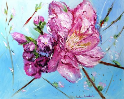 Fiori di ciliegio rosa, con decorazioni dorate da Ruslana Levandovska