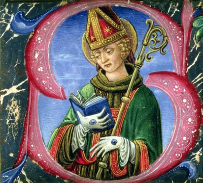Iniziale istoriate S raffigurante un Vescovo Santo, c.1470 da Russi Francesco di Giovanni de