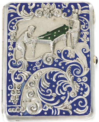 Portasigarette con due satiri che giocano a biliardo russo, 1884 da Russian Master
