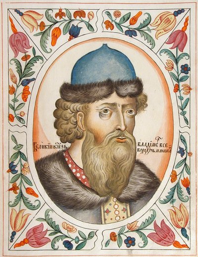Gran Principe Vladimir II Monomaco di Kiev dal Tsarskiy titulyarnik Libro dei Titoli degli Zar, 1672 da Russian Master