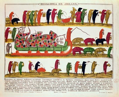Sepoltura di un gatto da parte dei topi, caricatura dello Zar Pietro il Grande (1672-1725) 1850 da Russian School
