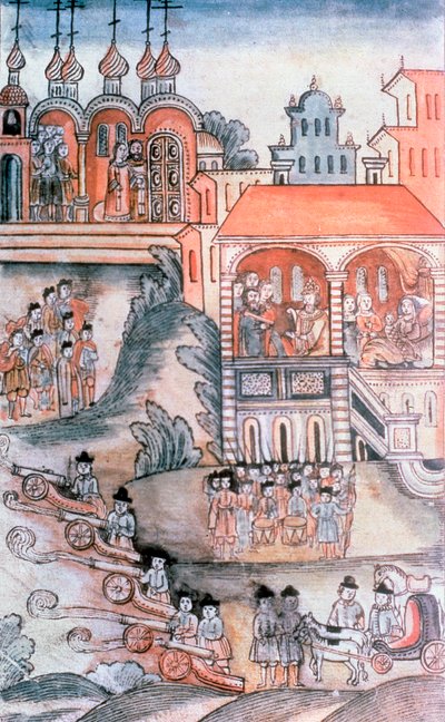 Celebrazione della nascita di Pietro I (1672-1725) di Russia da Russian School