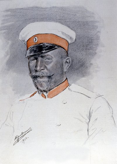Generale Anatoli Stoessel Comandante di Port Arthur Square, pastello di Kraftshenko da Russian School