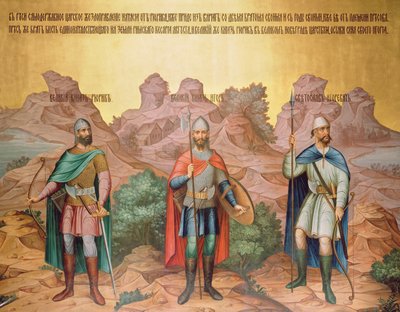 Gran Principi Rurik, Igor e Sviatoslav, murale dei maestri di Palekh nella Camera Facetata, 1882 da Russian School