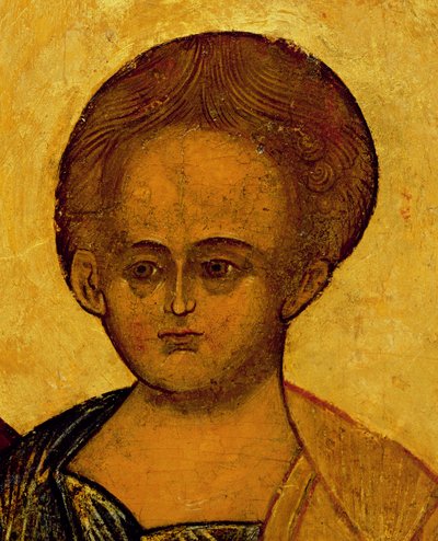 Icona raffigurante la testa di Cristo, c.1550 (dettaglio) da Russian School