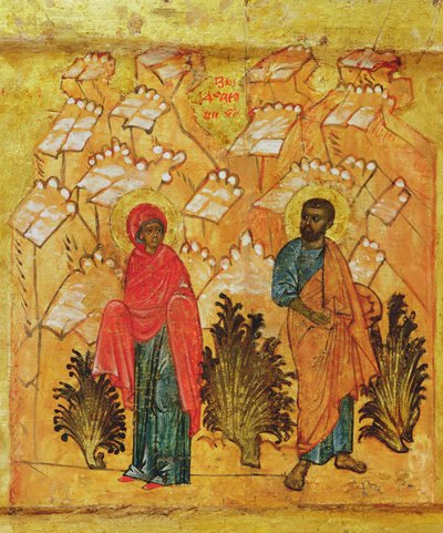 Icona raffigurante la Vergine Maria e Giuseppe, c.1550 (dettaglio) da Russian School