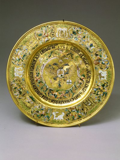 Piatto di proprietà dello zar Alessio Michajlovič Romanov (1629-1676) c.1675 (oro e smalto) da Russian School