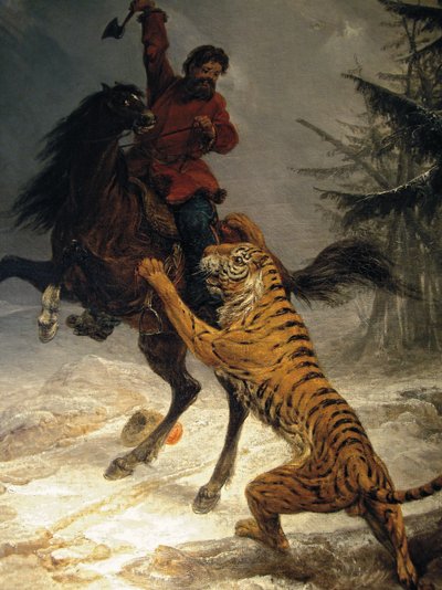 Tigre siberiana che attacca un cosacco da Russian School