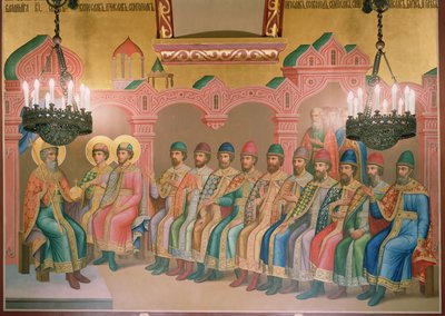San Vladimiro, Gran Duca di Kiev e i suoi figli, murale dei maestri di Palekh nella Camera Facetata, 1882 da Russian School