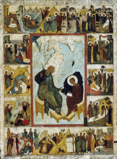 San Giovanni Evangelista a Patmos con Scene della Sua Vita, inizio XVI secolo da Russian icon.