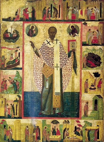 San Nicola di Zaraisk con scene della sua vita da Russian icon.