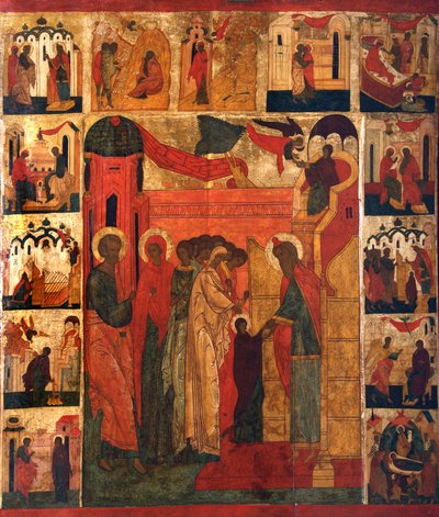 Ingresso della Santissima Theotokos nel Tempio, XVI secolo da Russian icon.