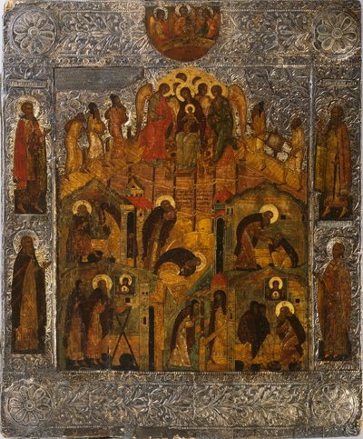 La rivelazione della Vergine Maria a San Alessandro Svirsky da Russian icon.