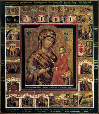 La Vergine di Tikhvin con scene di bordo, primo quarto del XIX secolo da Russian icon.