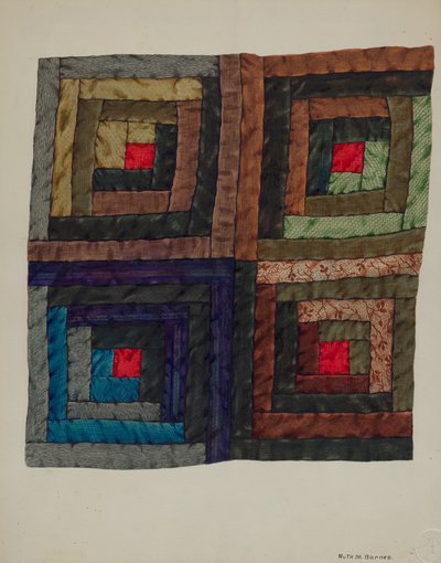 Trapunta Log Cabin, c. 1937 da Ruth M Barnes