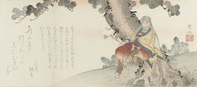 Uomo con crisantemo seduto in un pino da Ryusai Shigeharu