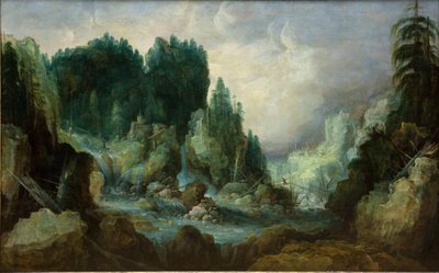 Paesaggio roccioso con fiume e cascata da SMK 6187 Monogrammist IVDS