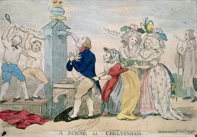 Una scena a Cheltenham. Cartone satirico, pub. 1788 da S.W. Fores
