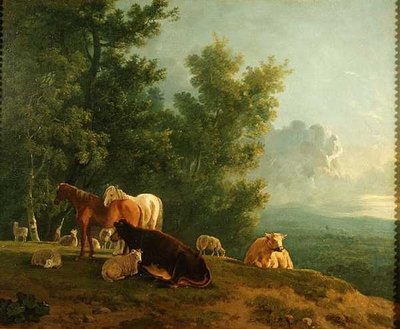 Cavalli e mucche in un paesaggio da S. and Barrett G. Gilpin