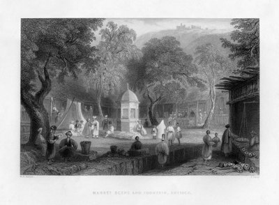 Scena di mercato e una fontana ad Antiochia, Turchia, 1841 da S. Lacey