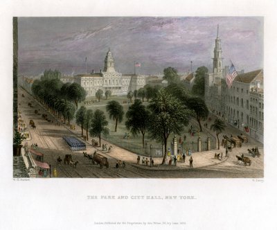 Il parco e il municipio, New York, USA, 1838 da S. Lacey