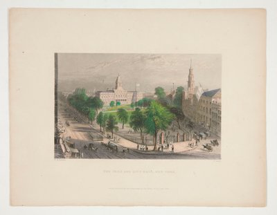 Il parco e il municipio, New York, illustrazione per Nathaniel Parker Willis da S. Lacey