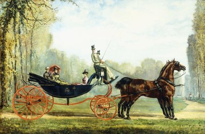 Carrozza Trainata da Cavalli in un Parco con una Caccia sullo Sfondo da S. Normand