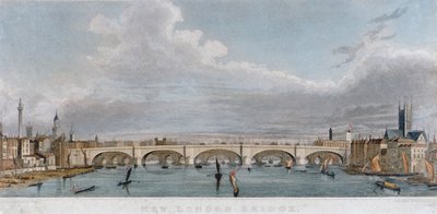 Vista del London Bridge da ovest con barche sul Tamigi da S Rogers
