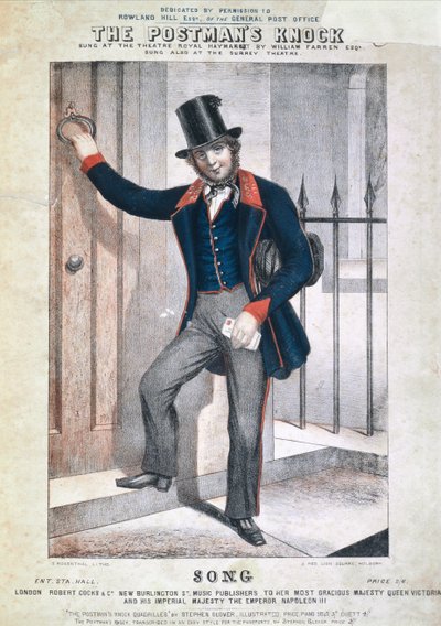"Il Colpo del Postino", copertina di un foglio di canzone, di Stephen Glover (1812-70), c.1850 da S. Rosenthal