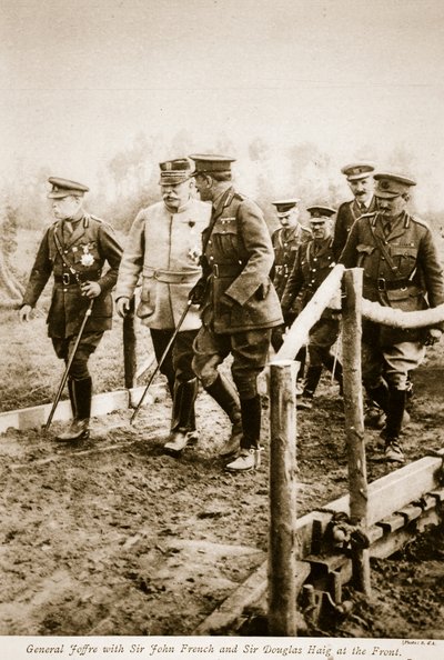 Generale Joffre con Sir John French e Sir Douglas Haig al fronte, 1914-19 da S. d A. Photography
