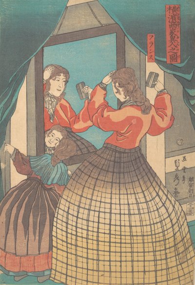 Donna e ragazza francesi, dalla serie Mercanti stranieri a Yokohama, 1861 da Sadahide Utagawa