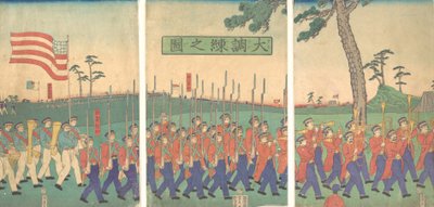 Grande esercitazione militare, 1866 Keio 2, 2° mese da Sadahide Utagawa
