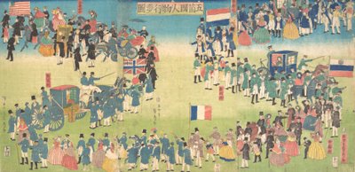 Processione di Persone da Cinque Paesi: Olanda, Russia, Francia, Inghilterra e America da Sadahide Utagawa