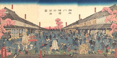 Il porto appena aperto di Yokohama nella prefettura di Kanagawa, 1860 da Sadahide Utagawa
