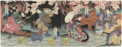 Quattro attori sotto i fiori di ciliegio da Sadanobu (I) , Hasegawa