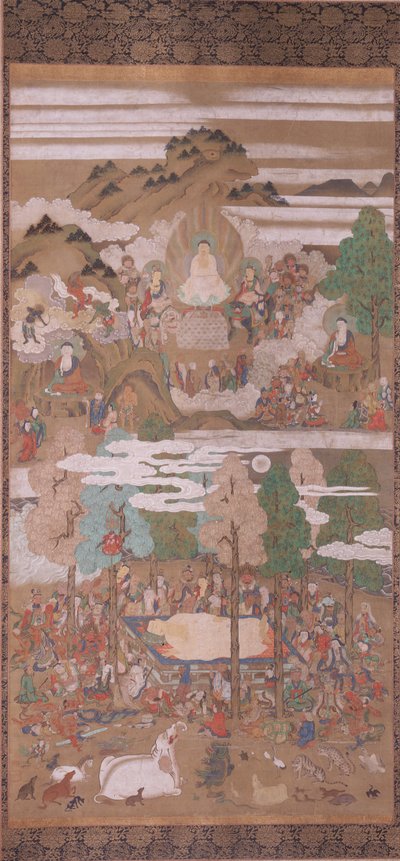 Morte del Buddha Sakyamuni (inchiostro, colore e oro su seta) da Sakon Sadatsuna