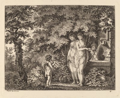 Eros con tre ragazze a una fontana da Salomon Gessner