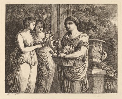 Venditore di figurine con due ragazze da Salomon Gessner
