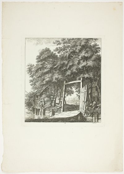 Pesca da una finestra, terza tavola di Paysages Dédiés à M. Warelet da Salomon Gessner