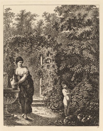 Putto che visita una ragazza a una fontana, 1771 da Salomon Gessner
