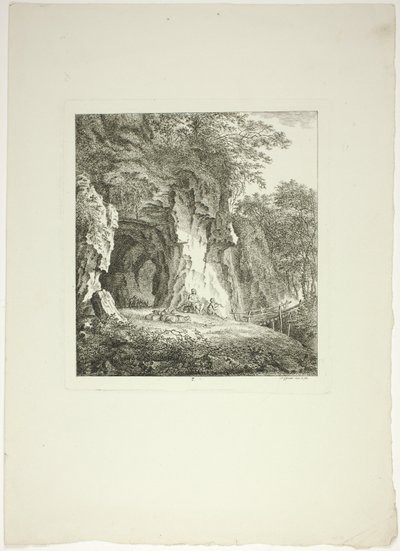 Pastori e pecore che si riposano sotto un ponte, tavola sette da Paysages Dédiés à M. Warelet da Salomon Gessner