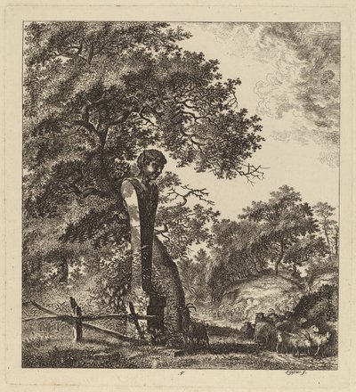 Paesaggio boscoso con un gregge di capre e un erma, 1764 da Salomon Gessner