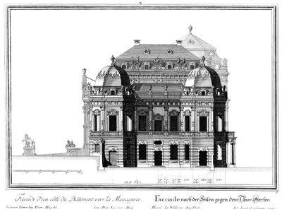 Prospetto della facciata laterale orientale da Salomon Kleiner