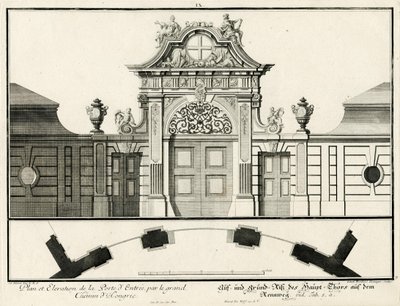 Pianta e prospetto della porta principale del castello inferiore su Rennweg da Salomon Kleiner