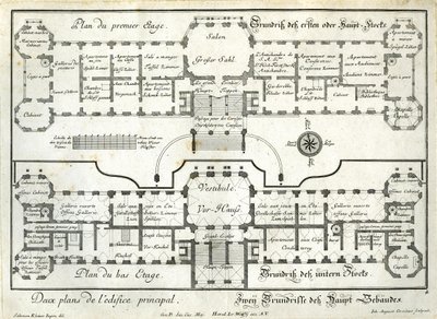 Planimetria del piano terra e del piano nobile del castello superiore da Salomon Kleiner