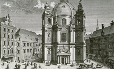 Veduta della Peterskirche, Vienna incisa da Johann Bernard Hattinger da Salomon Kleiner