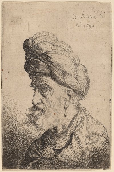 Busto di un uomo con turbante rivolto a sinistra da Salomon Koninck