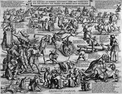 Ghy borgers en boeren aenschout hier met verblyden hoe die helden van waert een doden roch bestryden da Salomon Savery