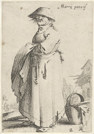 Donna con un panno sul braccio, dietro di lei un cesto a terra da Salomon Savery