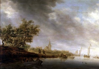 Paesaggio fluviale boscoso con chiatte da Salomon van Ruisdael or Ruysdael